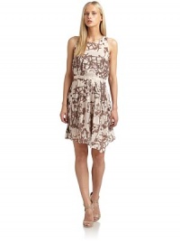 THE LOOKAbstract brushstroke chiffon overlayScoopneckSleevelessBanded waistPleated skirtExposed side zipperSolid color back bodiceKeyhole back button closureTHE FITAbout 34 from shoulder to hemTHE MATERIALPolyesterFully linedCARE & ORIGINHand wash or dry cleanImportedModel shown is 5'11 (180cm) wearing US size Small. THE LOOKAbstract brushstroke chiffon overlayScoopneckSleevelessBanded waistPleated skirtExposed side zipperSolid color back bodiceKeyhole back button closureTHE FITAbout 34 from shoulder to hemTHE MATERIALPolyesterFully linedCARE & ORIGINHand wash or dry cleanImportedModel shown is 5'11 (180cm) wearing US size Small.