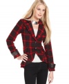 Allover plaid with faux-leather elbow patches & details make this MM Couture blazer a must-have for hot fall style!