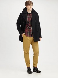 Made from an impeccable virgin-wool blend, this timeless coat is a timeless piece. Notched collarEpaulettesButton frontFlap pocketsAbout 31 from shoulder to hem80% virgin wool/20% polyesterDry cleanImported Made from an impeccable virgin-wool blend, this timeless coat is a timeless piece. Notched collarEpaulettesButton frontFlap pocketsAbout 31 from shoulder to hem80% virgin wool/20% polyesterDry cleanImported