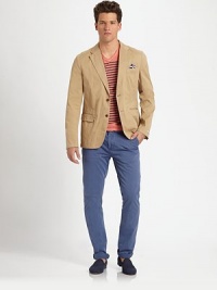 This richly dyed cotton chino will pair easily with your cotton basics, making it the perfect addition to your summer wardrobe collection.Flat-front styleSide slash, back welt pocketsInseam, about 3498% cotton/2% elastaneMachine washImported This richly dyed cotton chino will pair easily with your cotton basics, making it the perfect addition to your summer wardrobe collection.Flat-front styleSide slash, back welt pocketsInseam, about 3498% cotton/2% elastaneMachine washImported
