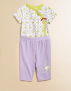 Crafted in plush cotton, this vibrant two-piece set is especially charming with pretty flower prints and embroidery.CrewneckShort sleevesFront snapsBottom snapsElastic waistbandCottonMachine washImported Please note: Number of snaps may vary depending on size ordered. 