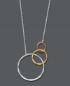 The perfect pendant to perfect a variety of looks. Studio Silver's versatile design combines three metallics in one! Graduated, interlocking rings shine in sterling silver, 18k rose gold over sterling silver, and 18k gold over sterling silver. Approximate length: 16 inches. Approximate drop: 1/2 inch.