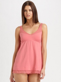 Semi-sheer mesh paneling adds luxe style to this romantic design. Semi-sheer scoopneckSleevelessEmpire waistSheer mesh trim at hemAbout 29½ from shoulder to hem95% pima cotton/5% elastaneHand washMade in Italy Semi-sheer mesh paneling adds luxe style to this romantic design. Semi-sheer scoopneckSleevelessEmpire waistSheer mesh trim at hemAbout 29½ from shoulder to hem95% pima cotton/5% elastaneHand washMade in Italy
