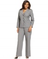 Evan Picone puts a fresh twist on a plus size pantsuit: pintucked details create a feminine, nipped-in waist.