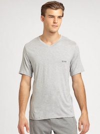 A basic v-neck tee that meets all of your casual wardrobe needs, shaped in a rich cotton blend for added comfort and support and an exceptional fit.bullet text here bullet text here 90% modal cotton/10% elastaneMachine washImported