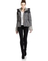 THE LOOKQuilted houndstooth designRabbit fur-lined funnelneckRemovable hood with drawstringContrast wool yoke panelConcealed front zip and snap closureLong sleeves with rabbit fur cuffsPrincess seamsPleated