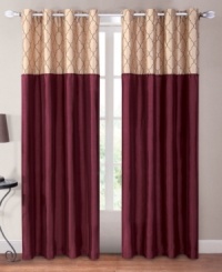 Pure, elegant texture. An embroidered ogee design imparts a modified, global look above a shimmering solid in the Sabrina window panel. Pure, elegant texture. An embroidered ogee design imparts a modified, global look above a shimmering solid in the Sabrina window panel.