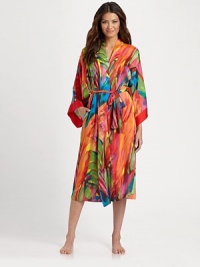 A striking animal-inspired design of smooth fabric, perfect for everyday indulgence. Fold-over necklineLong kimono sleeves with solid trim cuffsSelf-tie waistDual front pocketsAbout 49 from shoulder to hemPolyesterHand washImported A striking animal-inspired design of smooth fabric, perfect for everyday indulgence. Fold-over necklineLong kimono sleeves with solid trim cuffsSelf-tie waistDual front pocketsAbout 49 from shoulder to hemPolyesterHand washImported