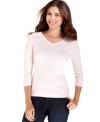 Cozy into Debbie Morgan's so-soft V-neck sweater. It's perfect for layering with button-front shirts and jeans!
