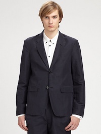 Ready to wear blazer you won't find in your grandfather's closet, in classic-fitting, check print silhouette shaped in a rich linen and cotton blend.ButtonfrontWaist flap pocketsRear vent56% linen/44% cottonDry clean onlyImported Ready to wear blazer you won't find in your grandfather's closet, in classic-fitting, check print silhouette shaped in a rich linen and cotton blend.ButtonfrontWaist flap pocketsRear vent56% linen/44% cottonDry clean onlyImported