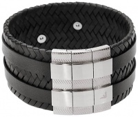 Emporio Armani EGS1536 Men's Black Leather & Silver Tone Steel Cuff Bracelet Emporio Armani EGS1536 Men's Black Leather & Silver Tone Steel Cuff Bracelet