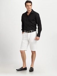 Crisp, cool and perfectly tailored in lightweight linen.Flat-front styleInseam, about 10LinenHand washImported