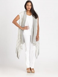 Flawlessly designed, a delicate Italian knit with a universally flattering silhouette and gorgeous diamond-knit stitching. Shawl collarSolid trimCascading hemAbout 35 from shoulder to hem88% viscose/12% polyamideHand washImported of Italian fabric Flawlessly designed, a delicate Italian knit with a universally flattering silhouette and gorgeous diamond-knit stitching. Shawl collarSolid trimCascading hemAbout 35 from shoulder to hem88% viscose/12% polyamideHand washImported of Italian fabric
