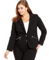 Smarten up your style with Baby Phat's one-button plus size blazer, accented by zip pockets.