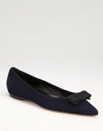 Rich suede, punctuated by a bow, rendered in an incredibly elegant silhouette.Heel, ¼ (5mm) Pointed toe Leather lining and sole Padded insole Made in ItalyOUR FIT MODEL RECOMMENDS ordering one size up as this style runs small. 
