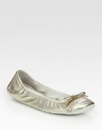 Cap toe metallic leather flat with bow and logo detail. Metallic leather upperLeather liningRubber solePadded insoleImportedbr>OUR FIT MODEL . 