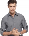 Solid details and expert tailoring make this Alfani BLACK dress shirt a smart start to any look. (Clearance)