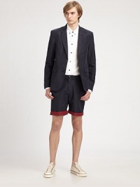 Crisp, casual short style, is sure to be a seasonal favorite, especially when rolled up for a contrasting cuff detail.Flat-front styleSide slash, back welt pockets56% linen/44% cottonInseam, about 9Dry cleanImported Crisp, casual short style, is sure to be a seasonal favorite, especially when rolled up for a contrasting cuff detail.Flat-front styleSide slash, back welt pockets56% linen/44% cottonInseam, about 9Dry cleanImported