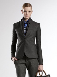 Detachable knit collarInverted notched lapelsButton closuresWelt pocketsButton cuffsWool flannel95% wool/4% cashmere/1% elastaneDry cleanMade in ItalyModel shown is 5'11 (180cm) wearing US size 4. Detachable knit collarInverted notched lapelsButton closuresWelt pocketsButton cuffsWool flannel95% wool/4% cashmere/1% elastaneDry cleanMade in ItalyModel shown is 5'11 (180cm) wearing US size 4.