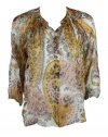 Tucker womens paisley silk smock neck button up top