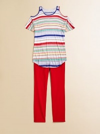 Sassy stripes and cutout shoulders will make this soft knit her warm-weather favorite.Cutout shouldersShort sleevesShirttail hemRayonHand washImported Sassy stripes and cutout shoulders will make this soft knit her warm-weather favorite.Cutout shouldersShort sleevesShirttail hemRayonHand washImported