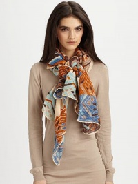 This lightweight style is patterned with a colorful, ethnic-inspired print.62% linen/32% viscose40 X 78Hand washImported This lightweight style is patterned with a colorful, ethnic-inspired print.62% linen/32% viscose40 X 78Hand washImported