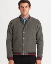 Baseball-inspired style you can enjoy long after the game is over, shaped in lightweight camel hair, for a cool, comfortable fit.Zip frontSnap button placketStand collarSide slash pocketsRibbed knit collar, cuffs and hemAbout 27 from shoulder to hemCamel hairDry cleanMade in Italy