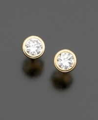 A sparkling treat for all ages. Cubic zirconia (4mm) is bezel-set in 14k gold.