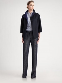Wonderfully warm double-faced wool, tailored in a cape-like silhouette and secured with three front buttons.Stand collarFront button closuresThree-quarter sleevesAbout 21½ from shoulder to hem60% wool/30% angora/10% cashmereDry cleanImportedModel shown is 5'10 (177cm) wearing US size 4. Wonderfully warm double-faced wool, tailored in a cape-like silhouette and secured with three front buttons.Stand collarFront button closuresThree-quarter sleevesAbout 21½ from shoulder to hem60% wool/30% angora/10% cashmereDry cleanImportedModel shown is 5'10 (177cm) wearing US size 4.
