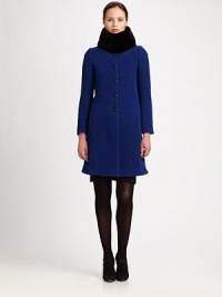 Textural bouclé wool, in a ladylike style with a plush, detachable rabbit fur collar.Detachable rabbit fur collarJewel necklineBracelet sleevesButton frontBanded waistWelt pocketsFully linedAbout 36 from shoulder to hem87% wool/13% polyamideDry cleanMade in Italy of imported fabricFur origin: ChinaModel shown is 5'10½ (177cm) wearing US size 4. Textural bouclé wool, in a ladylike style with a plush, detachable rabbit fur collar.Detachable rabbit fur collarJewel necklineBracelet sleevesButton frontBanded waistWelt pocketsFully linedAbout 36 from shoulder to hem87% wool/13% polyamideDry cleanMade in Italy of imported fabricFur origin: ChinaModel shown is 5'10½ (177cm) wearing US size 4.