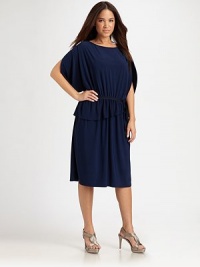 Simply sophisticated, this design has it all: an alluring neckline, flattering arm coverage, comfortable elasticized waist and a fashion-forward asymmetrical hem.Round necklineShort sleevesElasticized waistAsymmetrical hemAbout 27 from natural waist96% polyester/4% elastaneDry cleanImported Simply sophisticated, this design has it all: an alluring neckline, flattering arm coverage, comfortable elasticized waist and a fashion-forward asymmetrical hem.Round necklineShort sleevesElasticized waistAsymmetrical hemAbout 27 from natural waist96% polyester/4% elastaneDry cleanImported