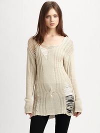 Finished with a back keyhole detail, this sultry sweater finishes the look with dropped shoulders and edgy distressing. RoundneckDropped shouldersLong sleevesBack keyhole detailLonger length hits below the hipsAcrylicHand washImportedModel shown is 5'10 (177cm) wearing US size Small. Finished with a back keyhole detail, this sultry sweater finishes the look with dropped shoulders and edgy distressing. RoundneckDropped shouldersLong sleevesBack keyhole detailLonger length hits below the hipsAcrylicHand washImportedModel shown is 5'10 (177cm) wearing US size Small.