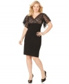 Striking lace detail at the bust and sleeves makes this plus size Adrianna Papell dress perfect for evening!