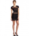 BCBGMAXAZRIA Women's Maiya Lace Front Dress, Black, Medium