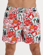 A lively penguin print adorns these quick-dry trunks, complete with a drawstring waist and back eyelets to avoid a ballooning effect.Drawstring elastic waistBack flap pocket with grip-tape closureMesh liningPolyamideMachine washImported