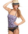 An everyday value, go for flirty flair with this floral and dot printed Hula Honey bandeau tankini top!