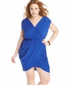 Unleash your inner goddess with Soprano's short sleeve plus size dress, highlighted by a flattering draped design.