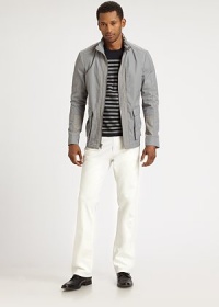 Contrast patching and zipper detail defines this incredibly versatile outerwear option, perfect for the layering season ahead.Zip frontStand collarChest welt, waist flap pocketsAbout 28 from shoulder to hemPolyesterDry cleanImported Contrast patching and zipper detail defines this incredibly versatile outerwear option, perfect for the layering season ahead.Zip frontStand collarChest welt, waist flap pocketsAbout 28 from shoulder to hemPolyesterDry cleanImported