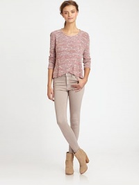 Intricately woven cotton-blend crewneck in a subtle, multicolored pattern with long sleeves and an asymmetrical cropped front hem. CrewneckLong sleevesAsymmetrical cropped front hem65% rayon/35% cottonDry cleanMade in USAModel shown is 5'10 (177cm) wearing US size Small. Intricately woven cotton-blend crewneck in a subtle, multicolored pattern with long sleeves and an asymmetrical cropped front hem. CrewneckLong sleevesAsymmetrical cropped front hem65% rayon/35% cottonDry cleanMade in USAModel shown is 5'10 (177cm) wearing US size Small.
