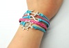 Blue Rope and Pink Braided Leather Steampunk Adjustable Vintage Silver Karma Bracelet,infinity Wish Anchor Rudder Bracelet 1151r