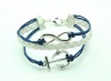 Navy Blue Rope and White Braided Leather Steampunk Adjustable Vintage Silver Karma Bracelet,infinity Wish Anchor Bracelet 1147r