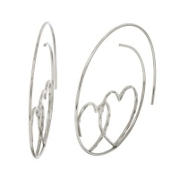 Sterling Silver Heart Threaded Hoop Earrings (1.7 Diameter) Sterling Silver Heart Threaded Hoop Earrings (1.7 Diameter)