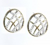 B. Brilliant 18K Gold Over Sterling Silver Filigree and Cubic Zirconia Egg Shaped Button Earrings