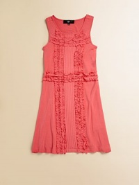 Pretty pleats and ruffles adorn this classic A-line frock making it perfect for day or night.U-neckSleevelessPullover styleRuffled waist95% rayon/5% spandexMachine wash; dry flatImported Pretty pleats and ruffles adorn this classic A-line frock making it perfect for day or night.U-neckSleevelessPullover styleRuffled waist95% rayon/5% spandexMachine wash; dry flatImported
