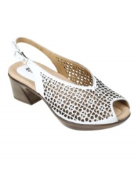 Let your style bloom this season. The lovely Jacaranda sandals by Earth are a breezy choice with their peep-toe silhouette featuring a laser-cut design. Let your style bloom this season. The lovely Jacaranda sandals by Earth are a breezy choice with their peep-toe silhouette featuring a laser-cut design.