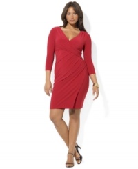 Lauren Ralph Lauren's sleek plus size matte jersey dress is crafted with chic draping at the bodice to create a figure-flattering silhouette Lauren Ralph Lauren's sleek plus size matte jersey dress is crafted with chic draping at the bodice to create a figure-flattering silhouette