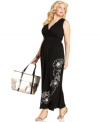 Snag one of the season's hottest styles with Spense's sleeveless plus size maxi dress, accented by charming embroidery.