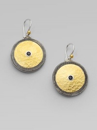 From the Shield Collection. A sleek design with 24k gold and a center spinel set in dark and white sterling silver. Dark and white sterling silver24k goldBlack spinelLength, about ¾Hook backImported From the Shield Collection. A sleek design with 24k gold and a center spinel set in dark and white sterling silver. Dark and white sterling silver24k goldBlack spinelLength, about ¾Hook backImported