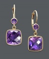 Polish your look with vibrant purple. Cushion-cut and round-cut amethyst (8-1/2 ct. t.w.) sit in a polished 14k gold setting. Approximate drop: 1 inch.