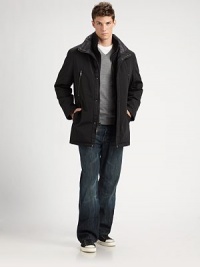 This sleek jacket of matte finish Italian fabric has a lining that uses a remarkable trademarked technology that absorbs excess body heat, then releases it when your body temperature drops for amazing comfort.Stand collar with snap close and D ring Snap placket Fleece zip-up inner bib Zip chest pockets Patch flap snap front pockets About 34 from shoulder to hem Phase change lining Polyester Hand wash Imported of Italian fabric This sleek jacket of matte finish Italian fabric has a lining that uses a remarkable trademarked technology that absorbs excess body heat, then releases it when your body temperature drops for amazing comfort.Stand collar with snap close and D ring Snap placket Fleece zip-up inner bib Zip chest pockets Patch flap snap front pockets About 34 from shoulder to hem Phase change lining Polyester Hand wash Imported of Italian fabric
